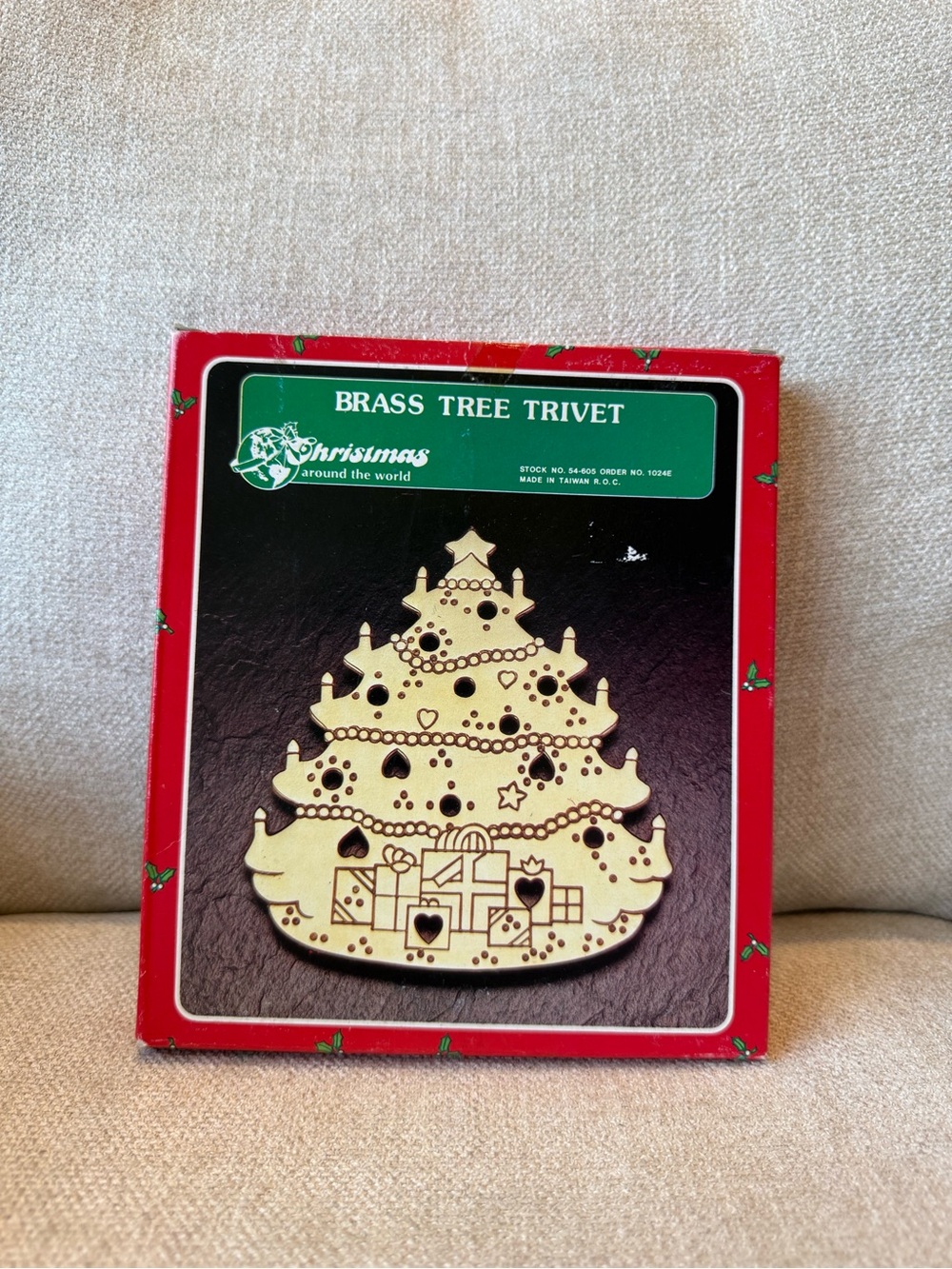 Vintage Solid Brass Christmas Tree Trivet - Gold Finish